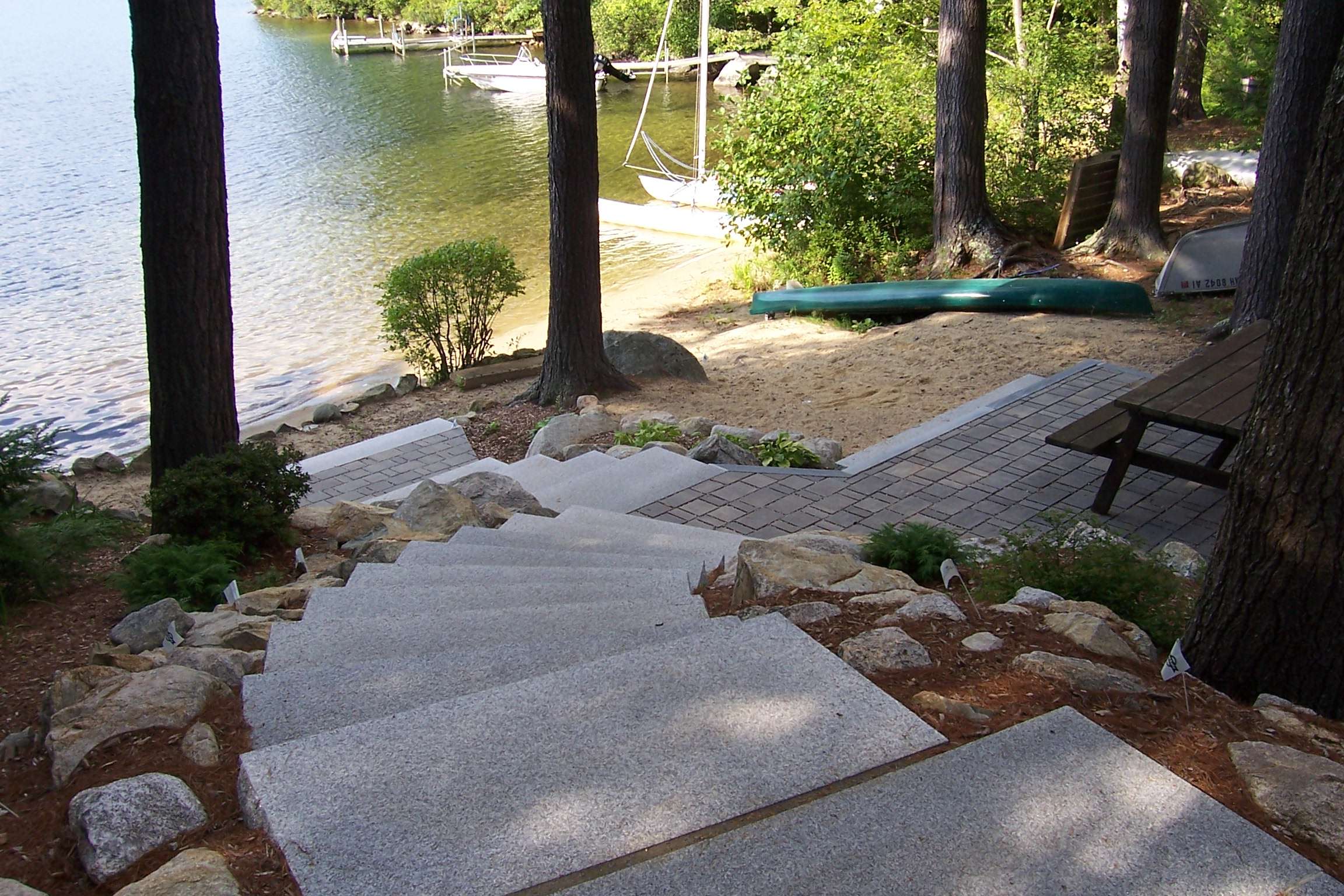 After photo of Lakeside permeable paver patio with granite steps