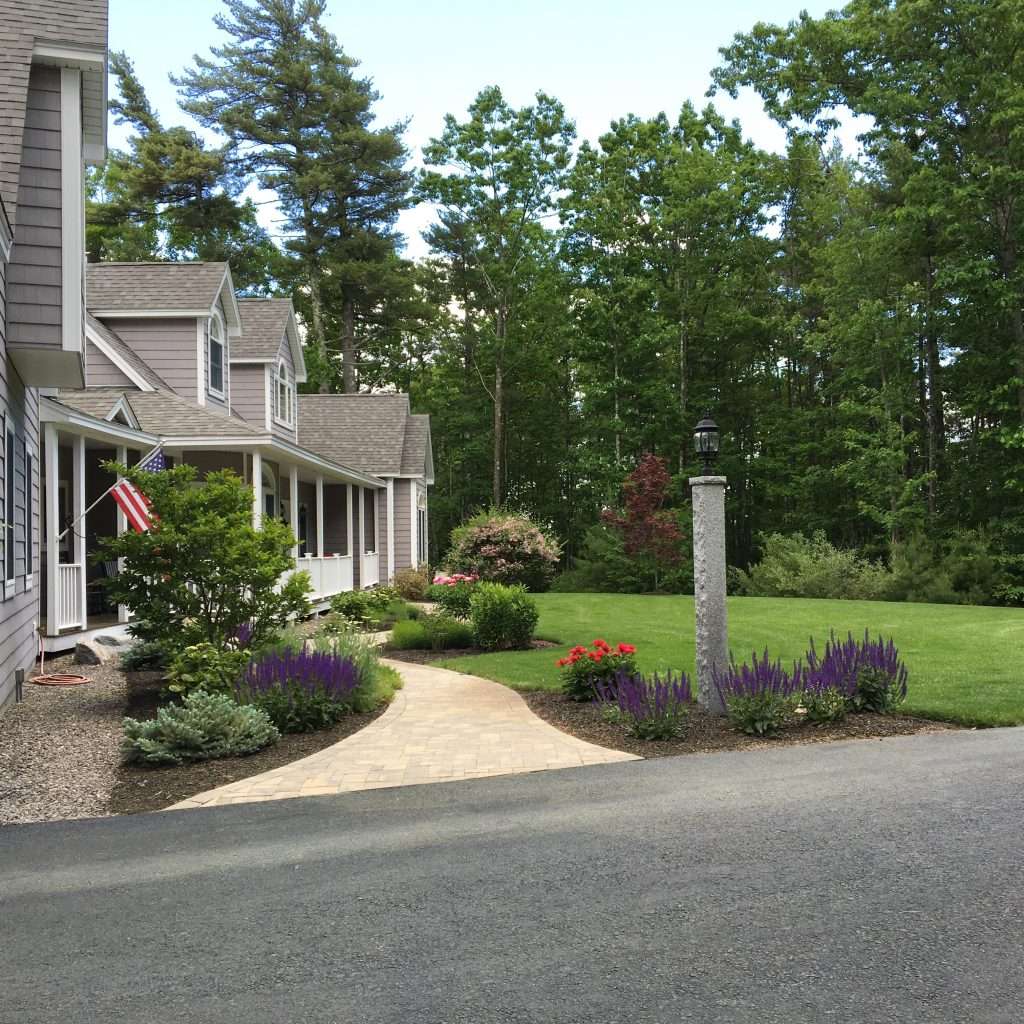 new entry path with granite post and light