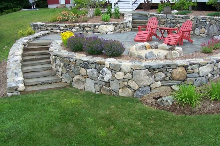 Landscaping design basics illustration featuring custom patio layouts, planting concepts, walkway planning, retaining wall ideas, and professional outdoor living inspiration for New Hampshire landscapes