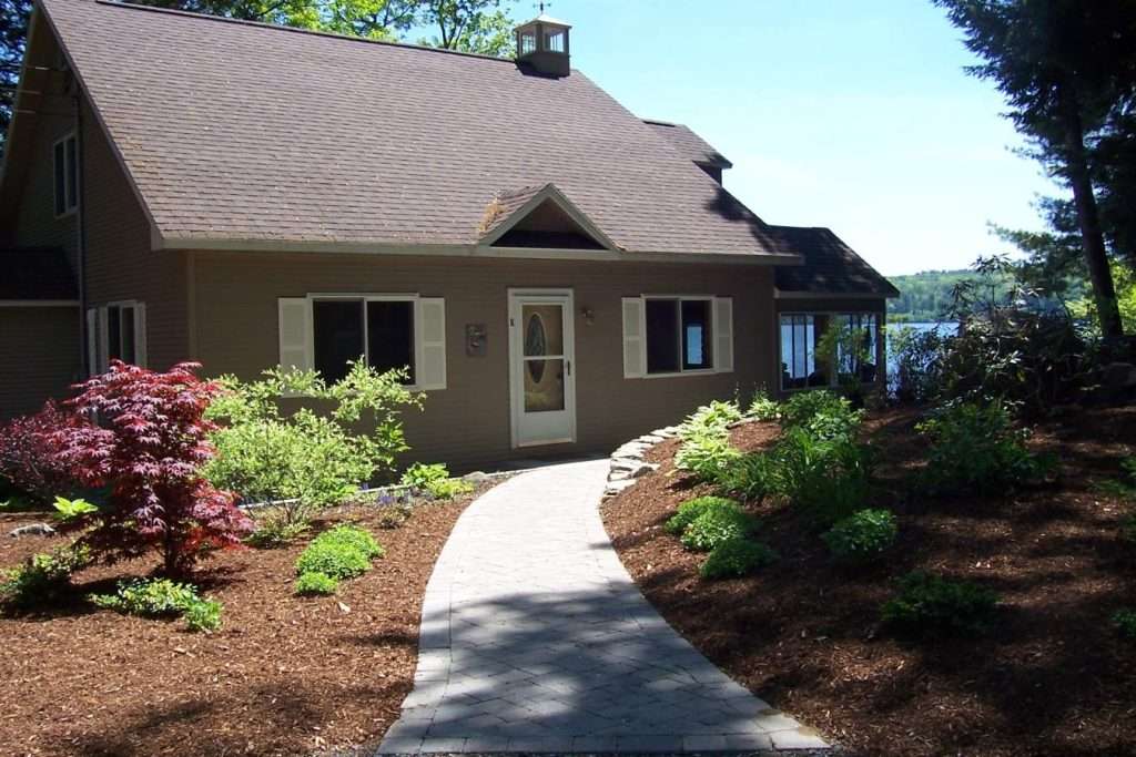 front entry way path with. mulch beds and plantings